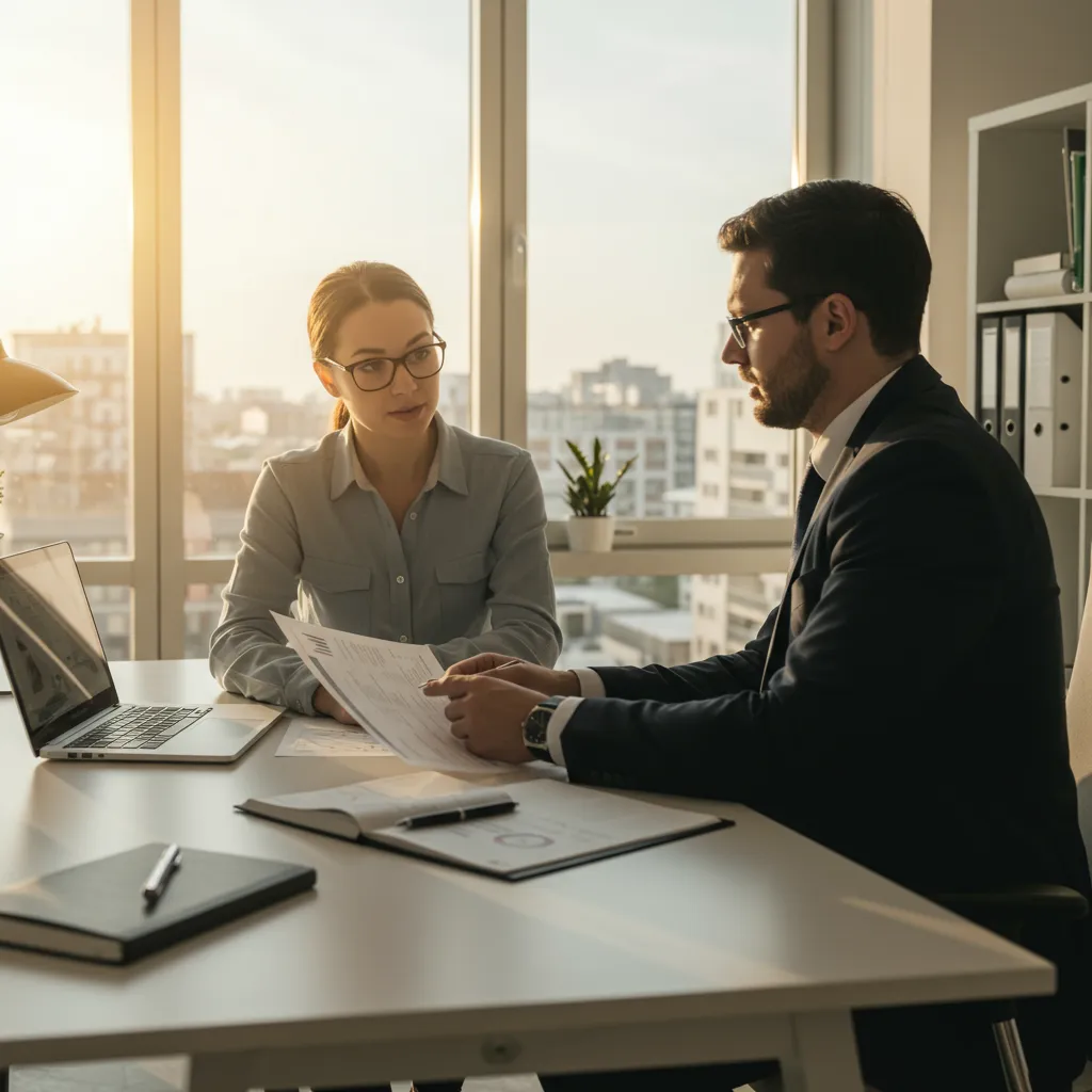 Entrepreneur discutant de stratégie fiscale et d'optimisation des dividendes avec un conseiller financier