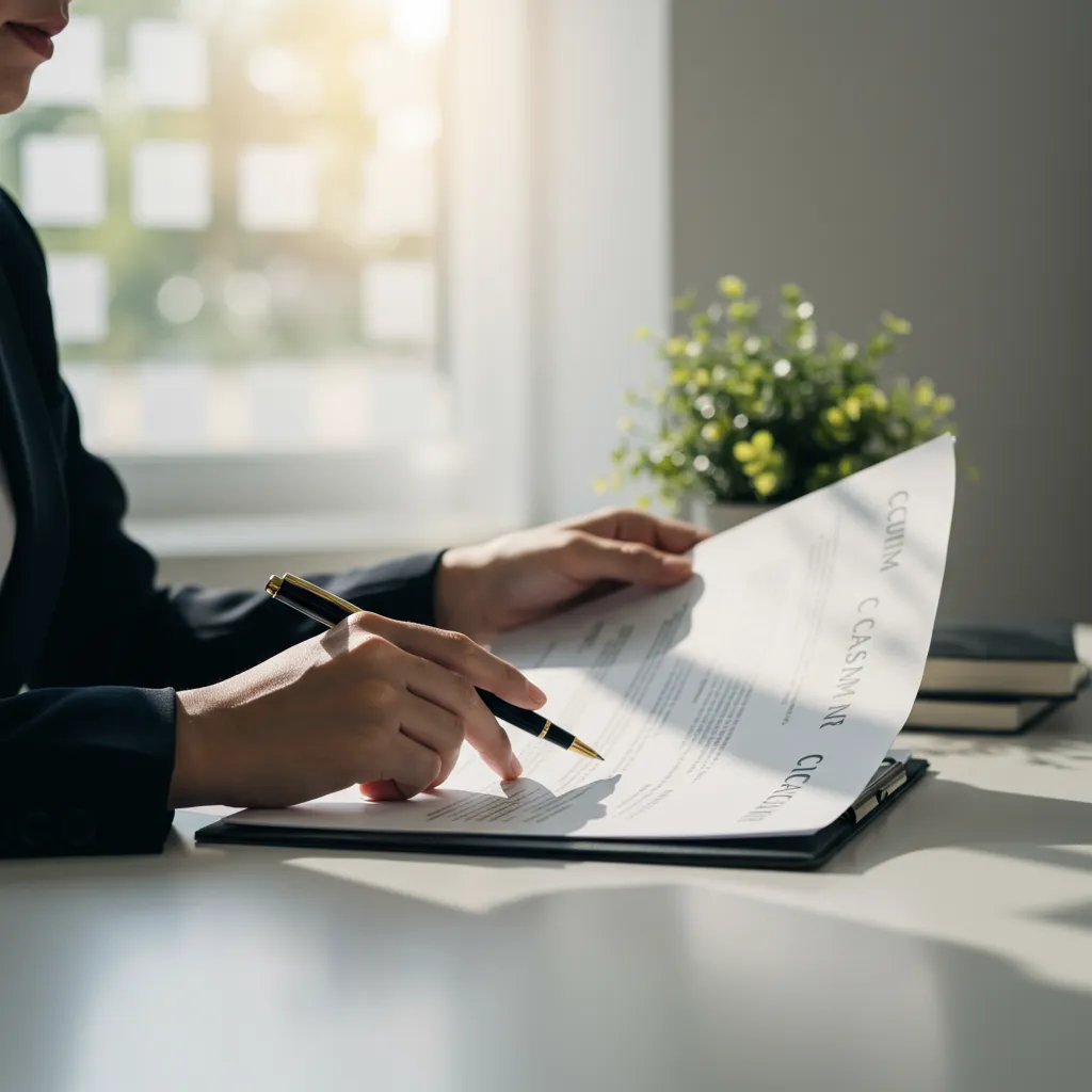 Entrepreneur vérifiant des documents juridiques liés à la domiciliation d'entreprise pour éviter les erreurs légales