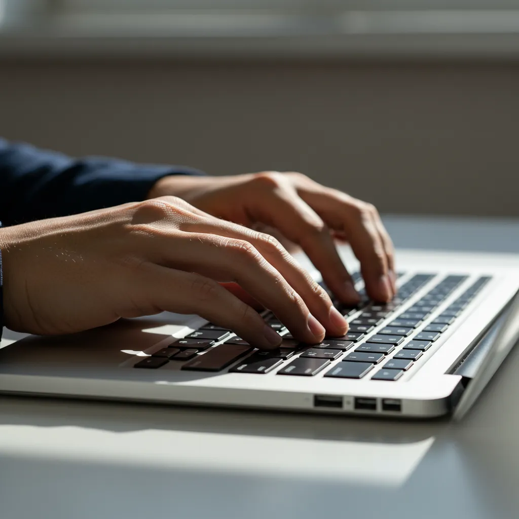 Mains tapant sur un clavier d'ordinateur pour effectuer une immatriculation d'entreprise en ligne