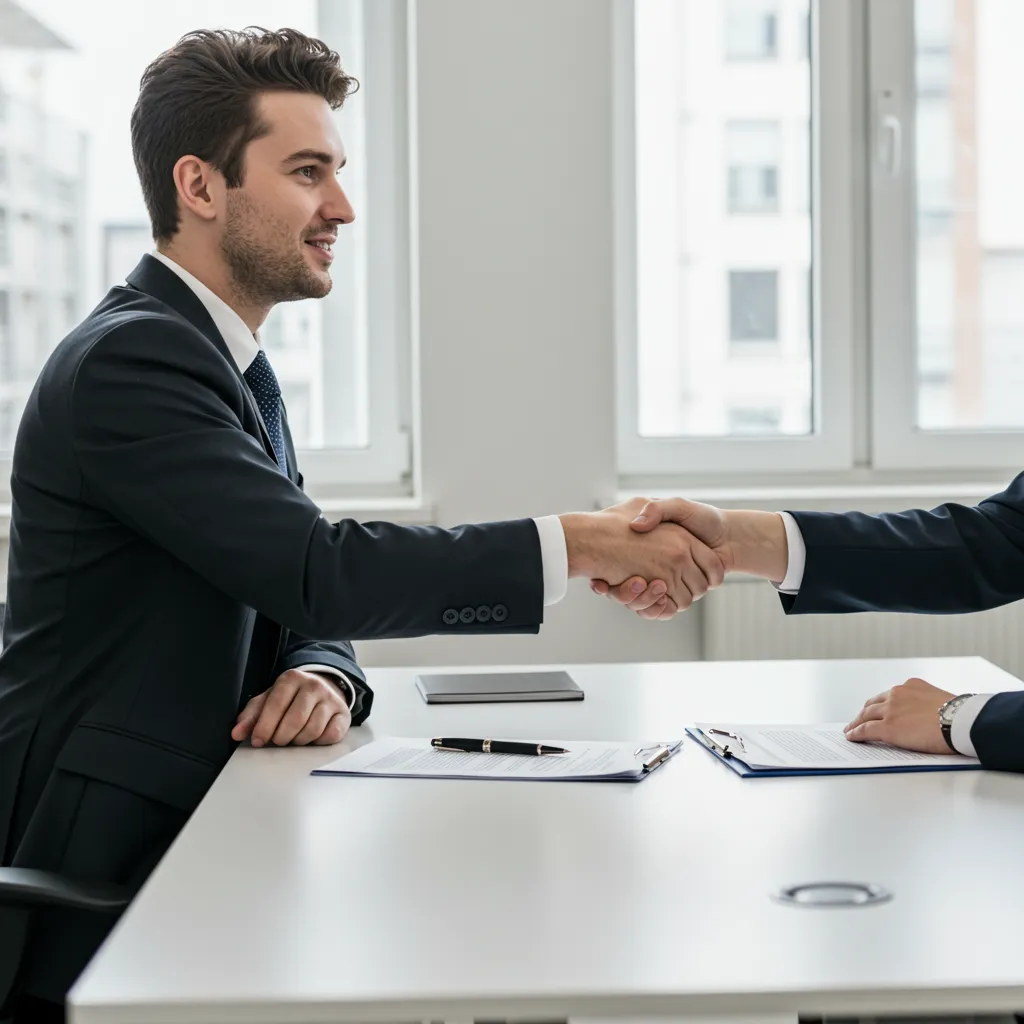 Créateur d'entreprise finalisant un accord de financement avec un conseiller bancaire grâce aux garanties Bpifrance