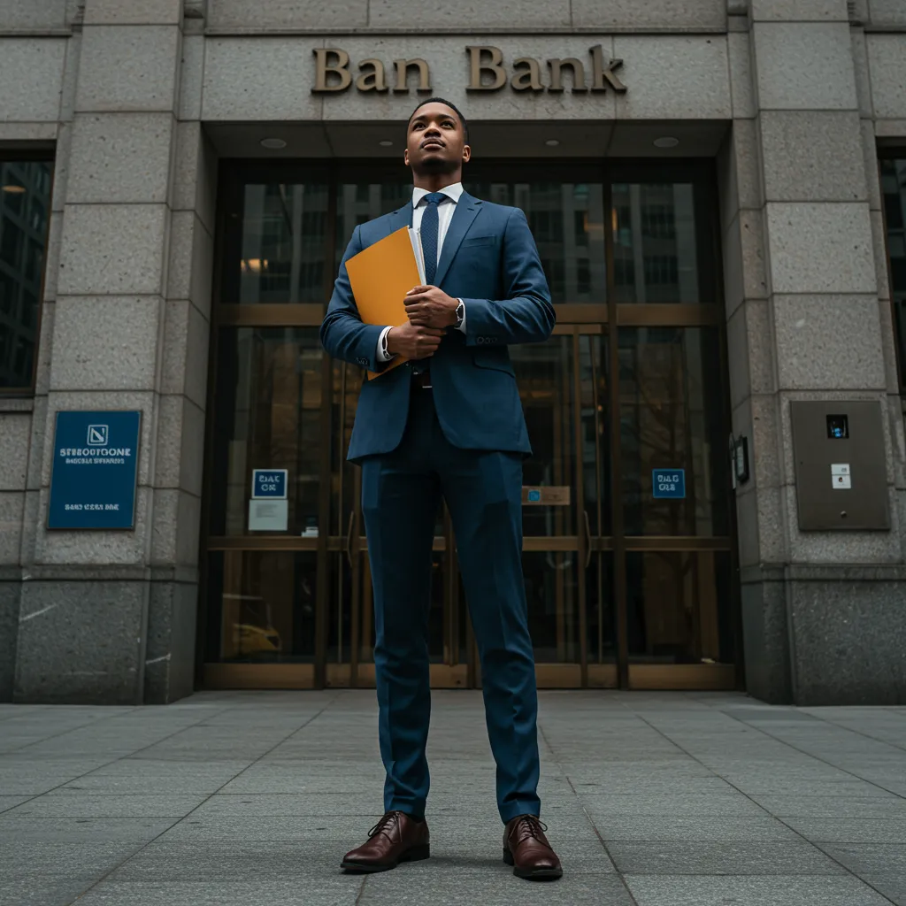 Créateur d'entreprise prêt à déposer son dossier de prêt d'honneur auprès d'un organisme financier