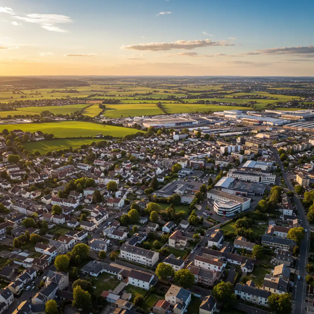 Vue aérienne d'une ville de province française illustrant le dynamisme économique des régions hors Île-de-France