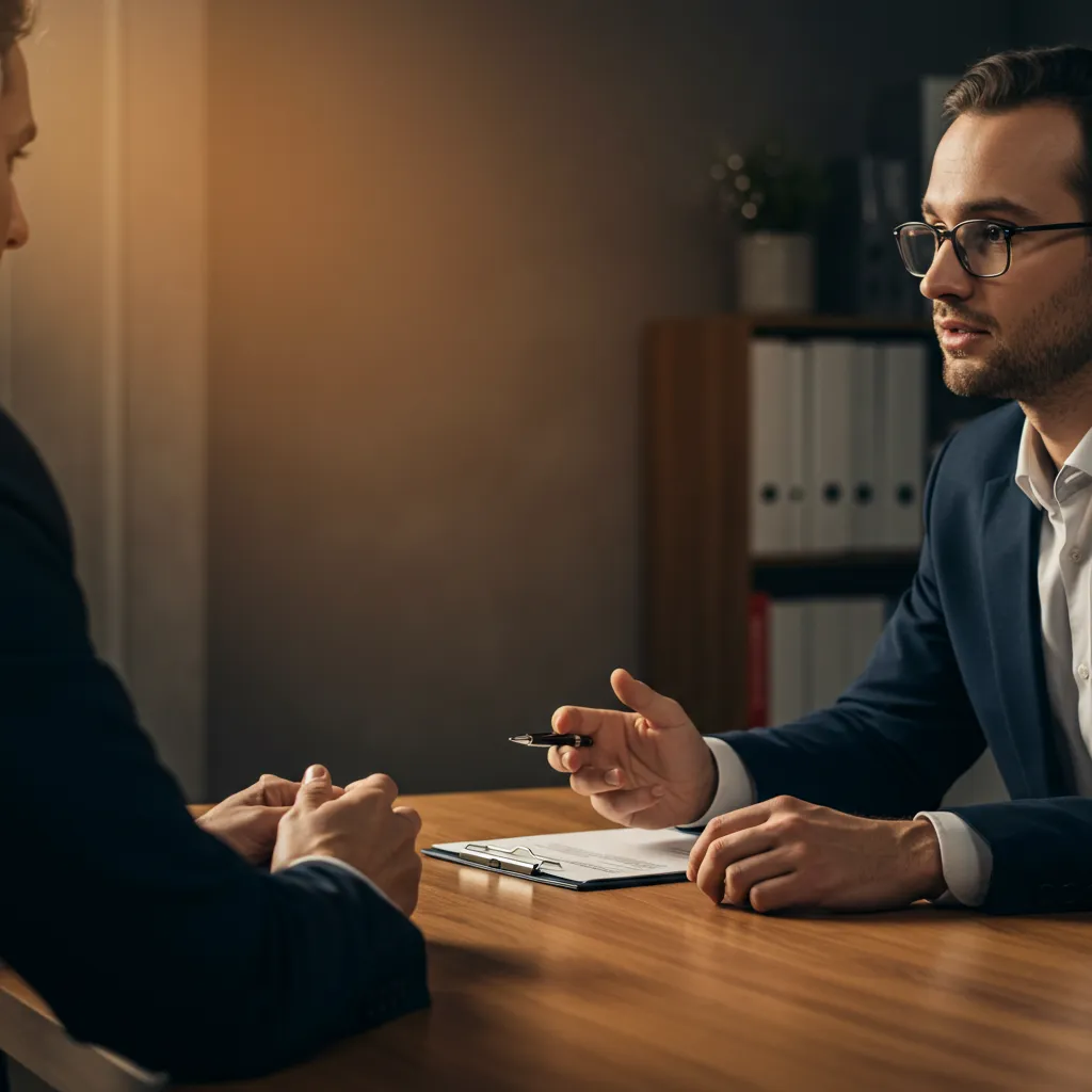 Discussion professionnelle entre recruteur et candidat lors d'un entretien
