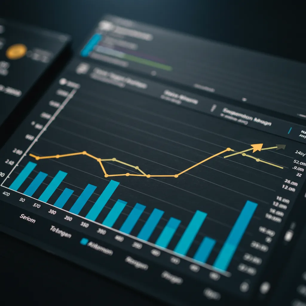 Graphique de rétention client montrant une courbe ascendante et des métriques de suivi mensuel