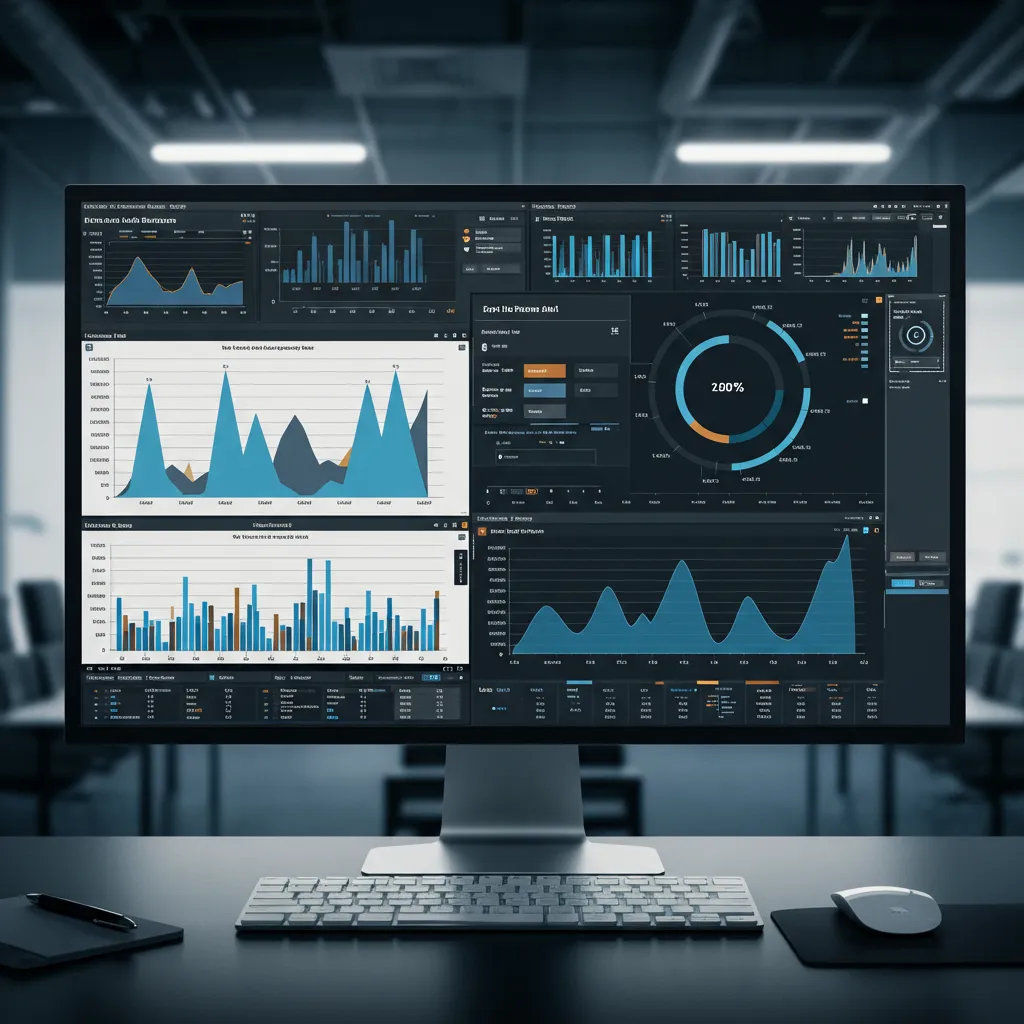 Tableau de bord CRM enterprise sophistiqué affichant des métriques et analyses commerciales complexes