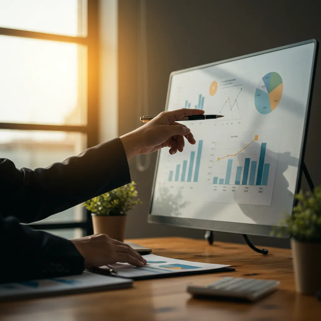 Professionnel présentant une matrice de décision ou comparaison de solutions CRM