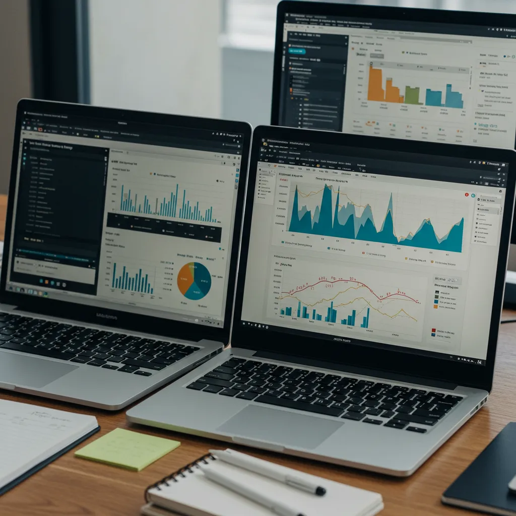 Plusieurs écrans d'ordinateur affichant des plateformes de marketing automation différentes en comparaison