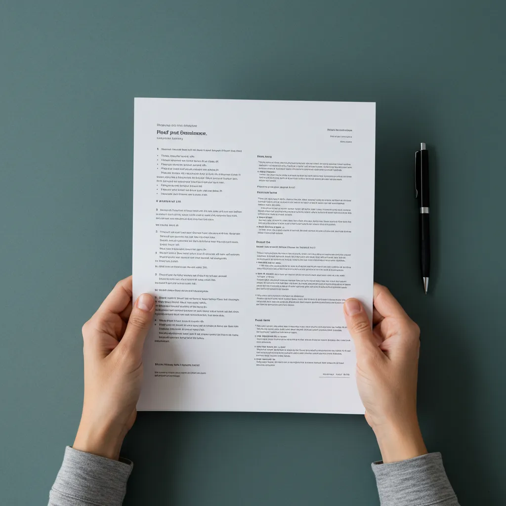 Gros plan des mains tenant et lisant un mémo imprimé sur papier blanc