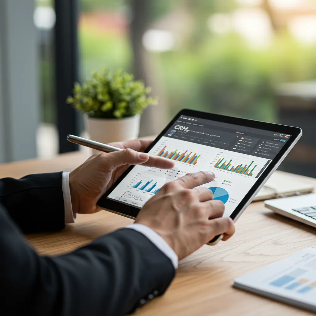 Gros plan sur un commercial utilisant un CRM pour suivre et accélérer un cycle de vente B2B long
