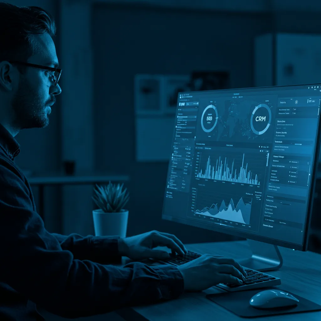 Un manager SDR analysant des indicateurs de performance sur un écran d'ordinateur
