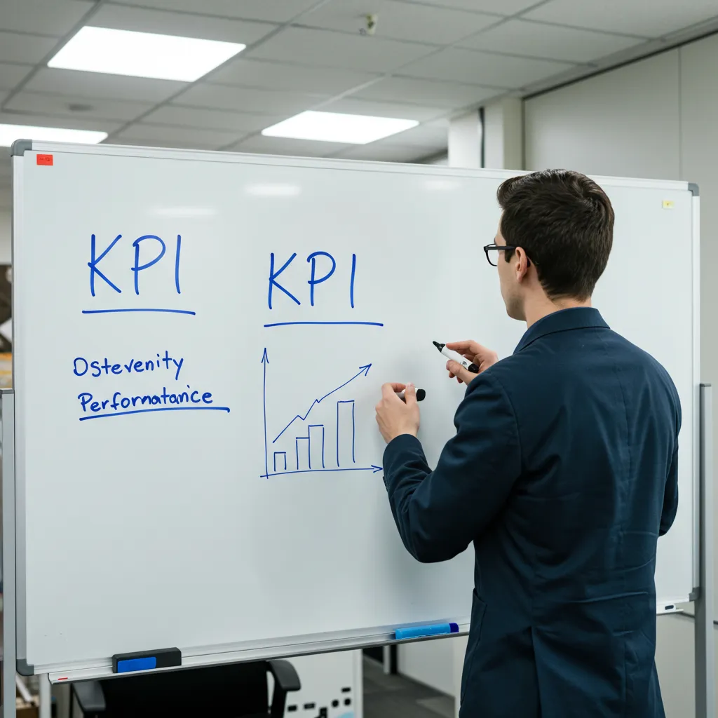 Tableau blanc avec trois indicateurs cles de performance ecrits