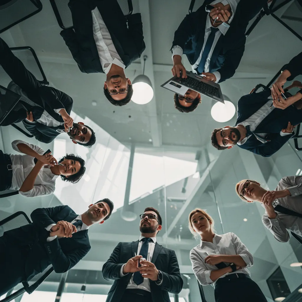 Un groupe de professionnels en réunion, discutant de stratégies de prix dans une salle moderne.