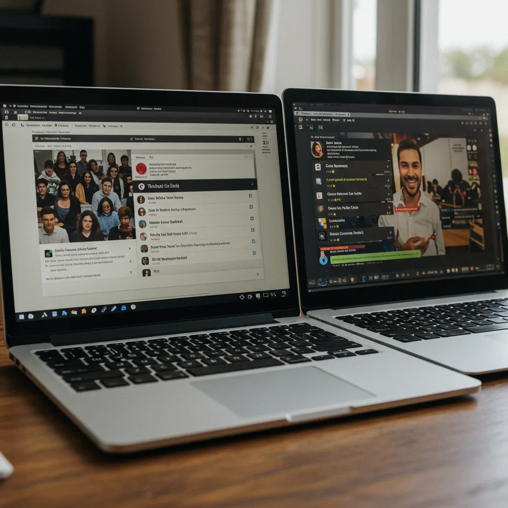 Deux ecrans d'ordinateur comparant un webinaire reussi et un webinaire nul