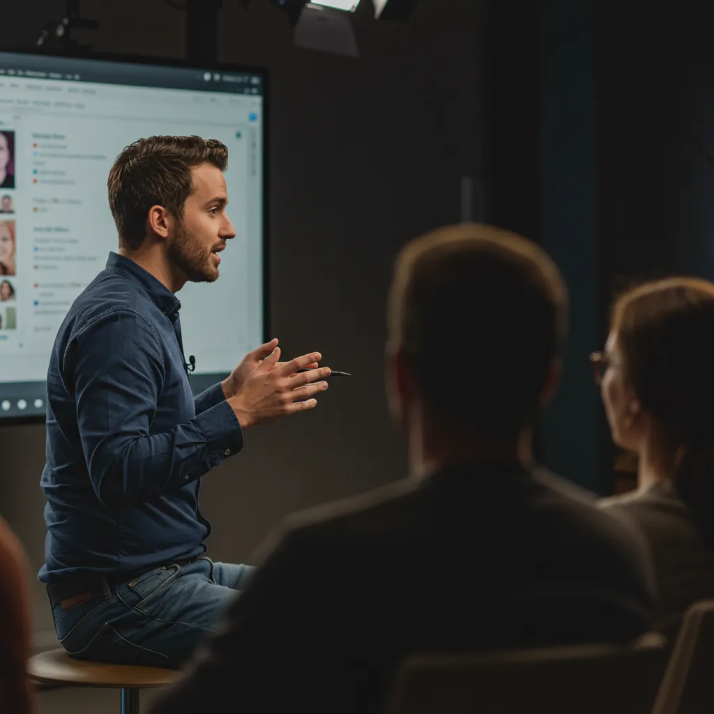 Presentateur interagissant avec son audience lors d'un webinaire interactif