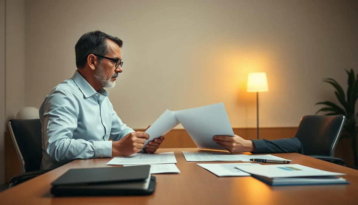 Courtier présentant les avantages et inconvénients d'un crédit professionnel à son client