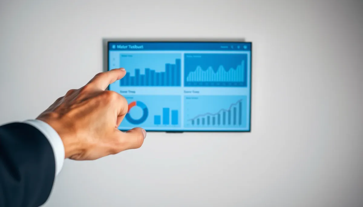 Gros plan sur une main pointant les quatre piliers d'un tableau de bord d'analyse de performance